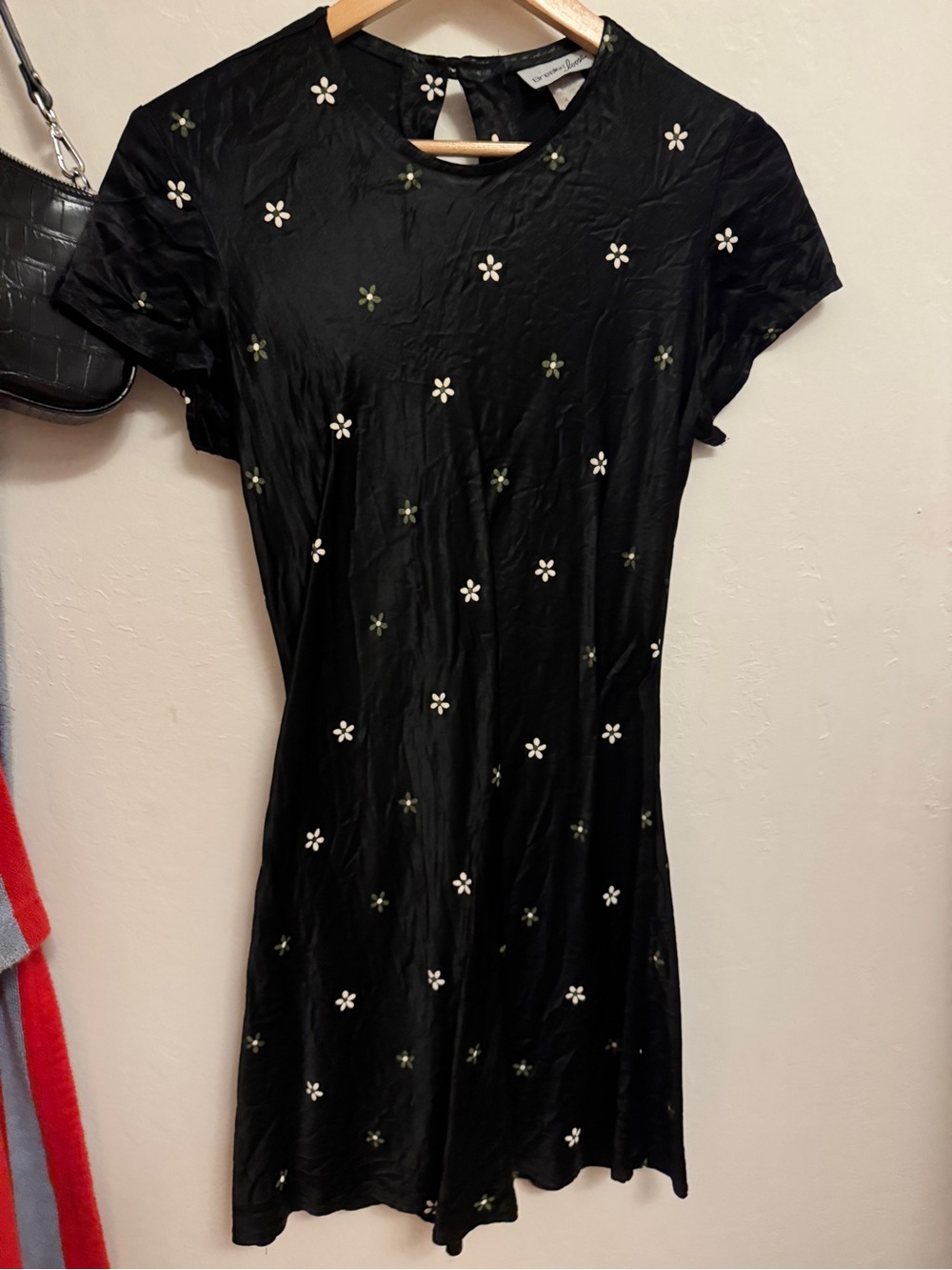 Black Mini Dress with White Daisy Embroidery
